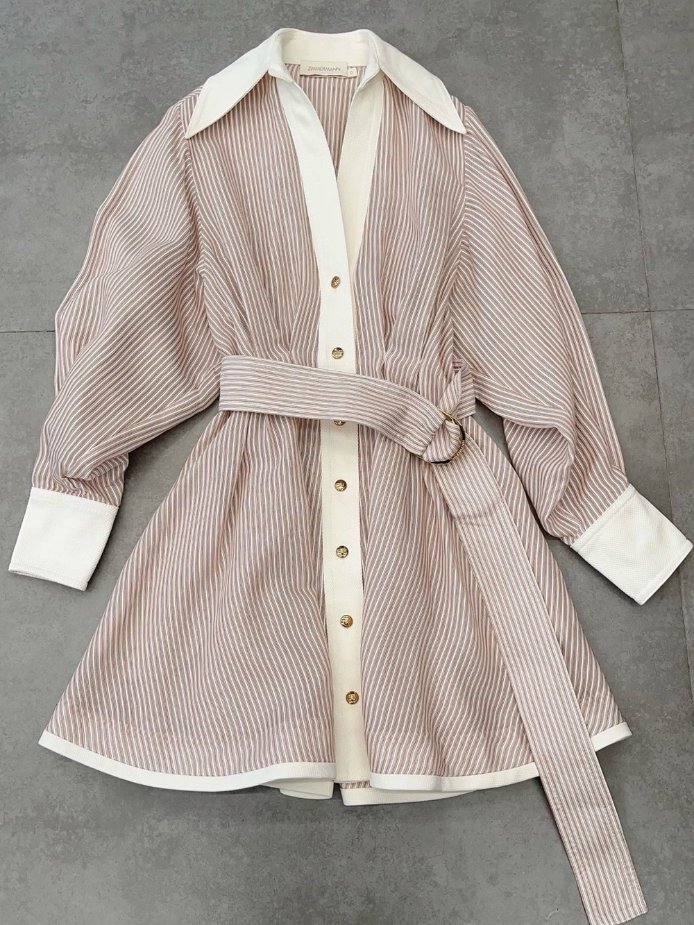 NWOT Zimmermann Striped Cream and Blush Belted Shirt Dress, Size AU 2 = M - Picture 8 of 13